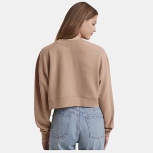NEW ACTIVE USA Tan Long Sleeve Cropped Top Solid Crewneck Sweatshirt NWOT